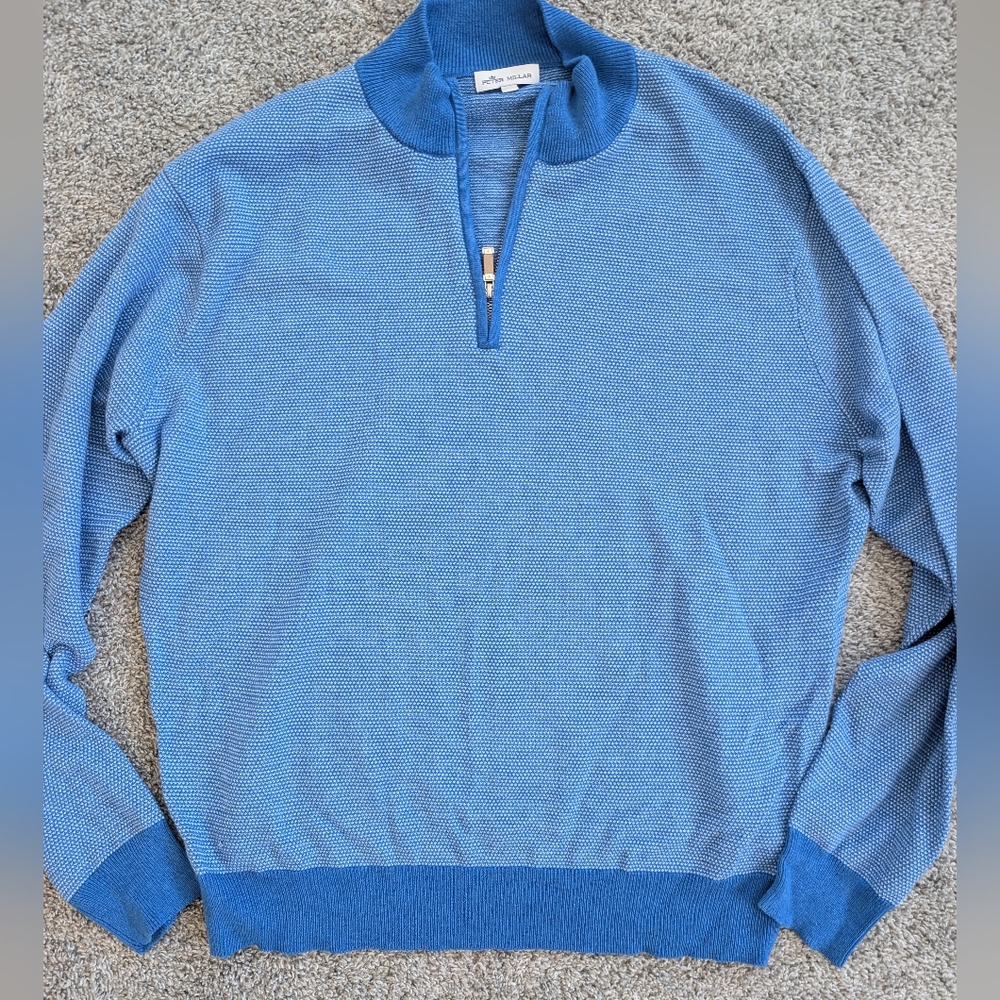 Peter Millar Crown Soft Blue 1/4 Zip Sweater Men’s XL Textured Knit Pullover